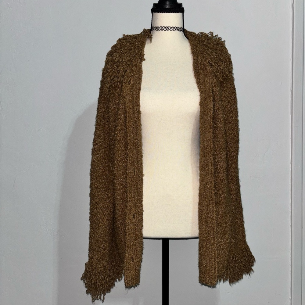 Vintage Easy Spirit Boucle Fringe Cardigan Sweater M
